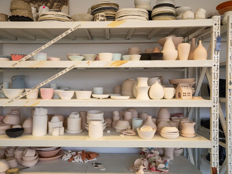 Ceramics class shelf